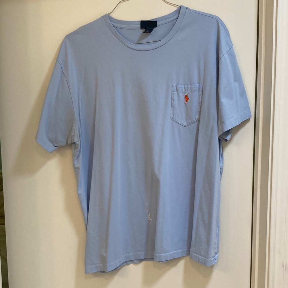 MEN’S BABY BLUE POLO RALPH LAUREN SHORT SLEEVE T-SHIRT! W ORANGE MAN ON POCKET